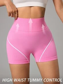 Sovereign Charm Women's Casual Sports High Waist Contrast Stripe Shorts - Pink - View 9