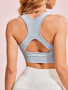 SHEIN Sovereign Charm Seamless Cut Out Back Sports Bra - Baby Blue - View 10
