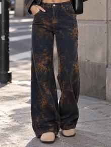 Pimkie Edition Women's All-Over Print Casual Versatile Daily Wear Denim Jeans With Pockets - Multicolor - View 1
