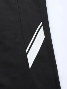 SHEIN 2件組男士青少年休閒街頭風白色解構設計立領拉鍊夾克與寬鬆直筒運動長褲套裝，適合休閒街頭風帥氣造型 - 黑色 - 查看 8