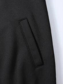 SHEIN 2件組男士青少年休閒街頭風白色解構設計立領拉鍊夾克與寬鬆直筒運動長褲套裝，適合休閒街頭風帥氣造型 - 黑色 - 查看 7