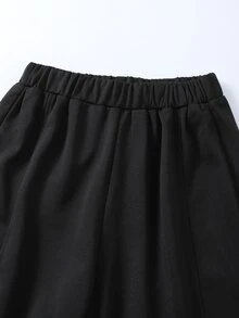 SHEIN 2件組男士青少年休閒街頭風白色解構設計立領拉鍊夾克與寬鬆直筒運動長褲套裝，適合休閒街頭風帥氣造型 - 黑色 - 查看 6
