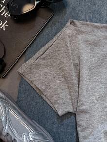 TOM & JERRY X SHEIN SHEIN EZwear 女款休閒抓皺腰方領修身短袖T恤，適合夏季，女款聯名印花圖案T恤，適合外出、街頭穿搭、機場造型、時尚、返校、Y2K、派對、海灘度假、假期 - 淺灰色 - 查看 6