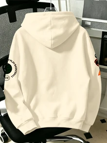 青少年男孩英文印花休閒長袖抽繩套頭運動衫，適合秋冬日常穿著 - 彩色 - 查看 2