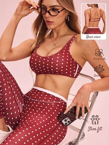 SHEIN Sovereign Charm 女款波點印花露背運動內衣 - 紅白色 - 查看 9