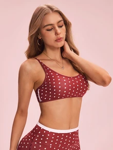 SHEIN Sovereign Charm 女款波點印花露背運動內衣 - 紅白色 - 查看 5