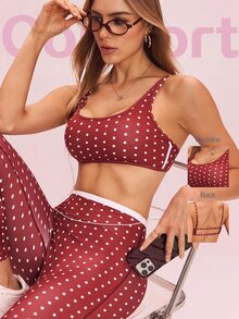 SHEIN Sovereign Charm 女款波點印花露背運動內衣 - 紅白色 - 查看 1
