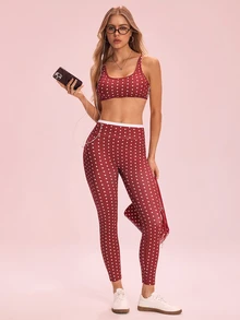 SHEIN Sovereign Charm 女款波點印花露背運動內衣 - 紅白色 - 查看 6