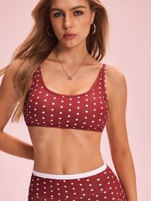 SHEIN Sovereign Charm 女款波點印花露背運動內衣 - 紅白色 - 查看 3