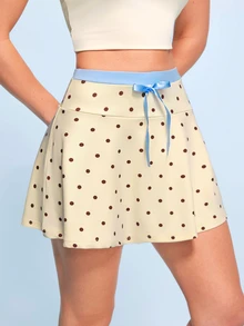SHEIN Sovereign Charm Women's Bowknot Waist Decor Polka Dot Print Sports Skort - Multicolor - View 6
