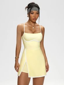 Sovereign Charm Women's Color Block Trim Split Strap Sports Dress - Yellow - View 6