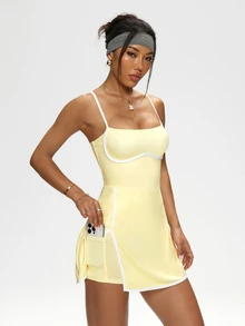 Sovereign Charm Women's Color Block Trim Split Strap Sports Dress - Yellow - View 7
