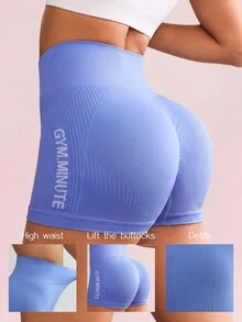 Sovereign Charm Women's High Waisted Letter Print Athletic ShortsWomen Sweat Short, Gym Short, Biker Short - Blue - View 1