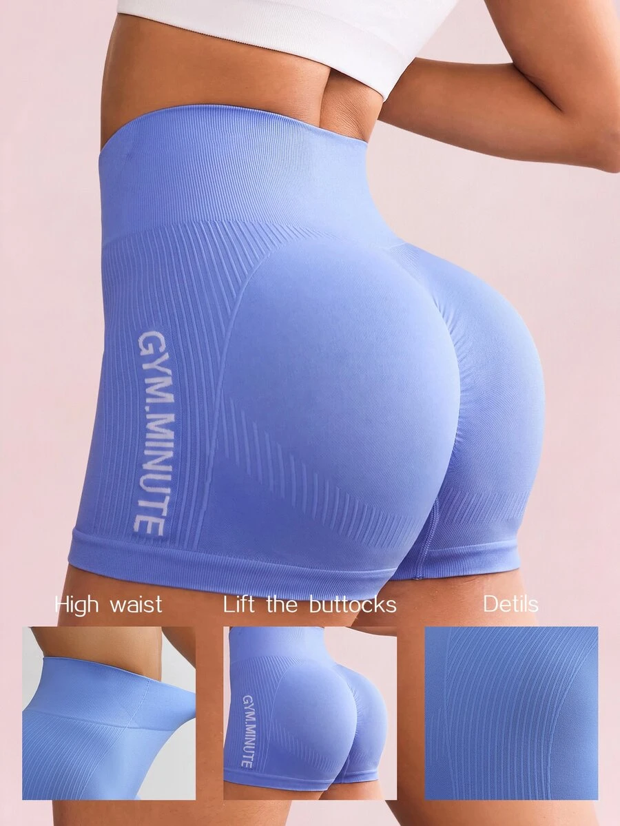 Sovereign Charm Women's High Waisted Letter Print Athletic ShortsWomen Sweat Short, Gym Short, Biker Short - Blue - View 1