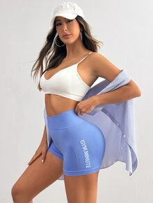 Sovereign Charm Women's High Waisted Letter Print Athletic ShortsWomen Sweat Short, Gym Short, Biker Short - Blue - View 5