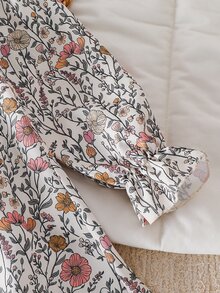 SHEIN Young Girl Woven Floral Patchwork Contrast Color Ruffle Hem Peter Pan Collar 3D Bow Casual Dress - Multicolor - View 9
