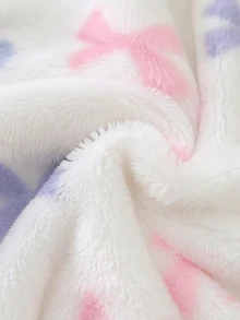 女童圓領法蘭絨居家服套裝，柔軟甜美彩色蝴蝶結雙面法蘭絨面料，親膚寬鬆落肩長袖直筒褲，休閒版型秋冬保暖內裡睡衣 2 件套 - 白色 - 查看 5