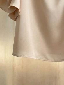 Franclia 優雅高端珍珠裝飾圓領設計花苞荷葉邊短袖杏色女式襯衫 - 杏色 - 查看 5
