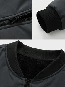 Manfinity Homme Men's Solid Color Long Sleeve Zip-Up Casual Baseball Jacket, Bomber - Dark Grey - View 7