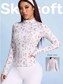 SHEIN Sovereign Charm Women's Ditsy Floral Long Sleeve Zipper Front Slim Fit Sports Jacket - Multicolor - View 1