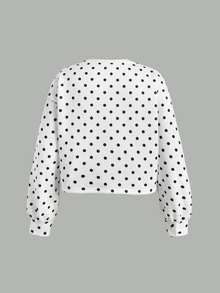 SHEIN 青少年女孩秋季波點黑白休閒長袖運動衫日常簡約款 - 黑與白 - 查看 4