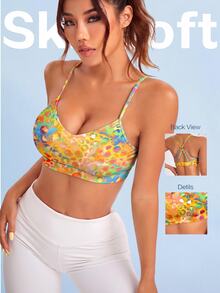 SHEIN Sovereign Charm 女款彩色豹紋露背設計運動內衣 - 彩色 - 查看 1