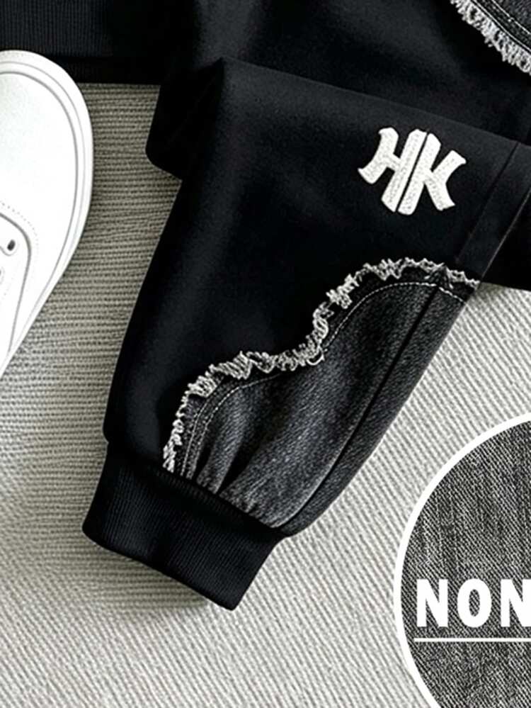 Young Girl 2pcs Set Casual Fashion Spring Summer Autumn Boys Crew Neck Sweatshirt & Sweatpants Set, Cool Geometric Patchwork Pattern, Elastic Soft Fabric, Spring Summer Autumn Boys Outfit, Suitable For Casual Outings, Back To School, Parties, Outdoor Picnics, Street Photography, Campus, Festivals, Gifts - Multicolor - View 5