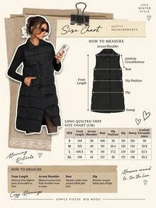 SHEIN Women's Water-Resistant Longline Quilted Puffer Vest - Black - View 1