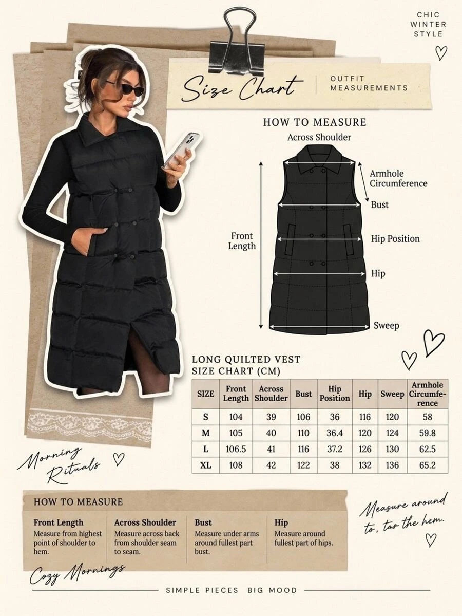 SHEIN Women's Water-Resistant Longline Quilted Puffer Vest - Black - View 1