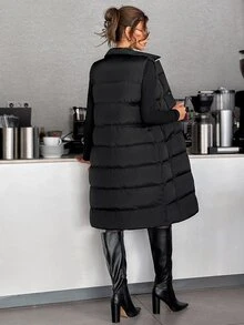 SHEIN Women's Water-Resistant Longline Quilted Puffer Vest - Black - View 6