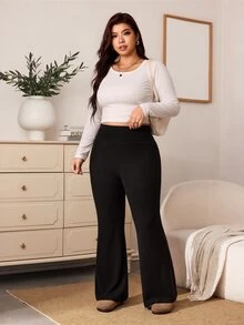 Enliva Plus-Size Women's Casual Two Pieces Trousers In Black And Beige, With PocketsApple,Rounded Body - Multicolor - View 8