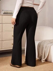 Enliva Plus-Size Women's Casual Two Pieces Trousers In Black And Beige, With PocketsApple,Rounded Body - Multicolor - View 2