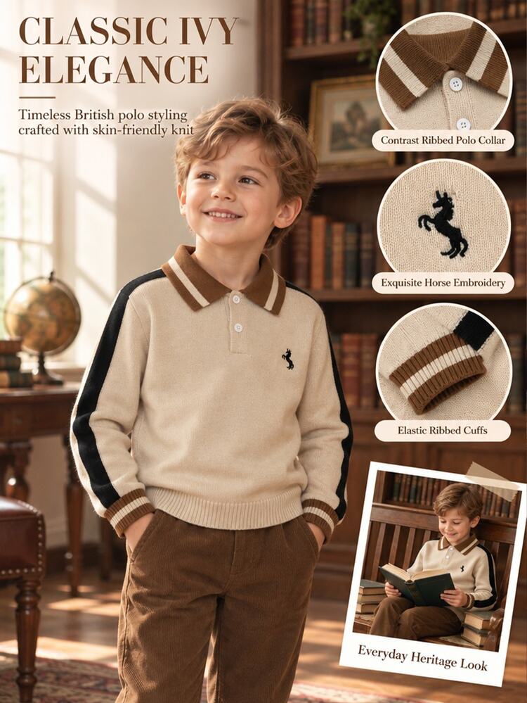 SHEIN Playful Pals Boys' Thick Striped Knit Sweater Long Sleeve Top, Autumn/Winter Pullover - Multicolor - View 4