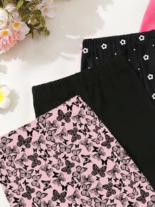 SHEIN Playful Pals 4件組女嬰可愛蝴蝶印花短褲休閒舒適內搭褲日常穿著女童/夏季女童夏季長褲 - 彩色 - 查看 5
