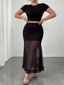 Elenzga Rok Mermaid Elegan dan Seksi untuk Wanita Ukuran Plus, Cocok untuk Musim Semi, Musim Panas, dan Musim Gugur. - Hitam - View 3
