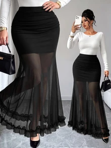 Elenzga Rok Mermaid Elegan dan Seksi untuk Wanita Ukuran Plus, Cocok untuk Musim Semi, Musim Panas, dan Musim Gugur. - Hitam - View 7