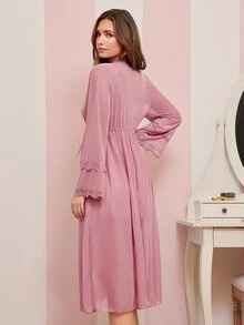 Amorya Bộ đồ ngủ ren gợi cảm đơn giản màu trơn dành cho nữ hàng ngày - Bụi hồng - Xem 2