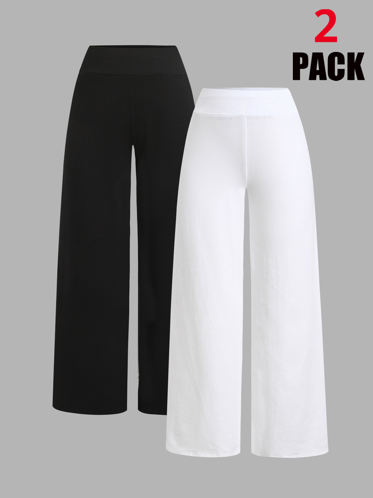 SHEIN Tween Girls Tween Girl Autumn/Winter Knitted Black & White High Waist Wide Waistband Slim Straight Leg Wide Leg Pants All-Match Versatile Simple Comfortable Casual 2pcs Set Long Pants Randomly Sent 2pcs - Black and White - View 6