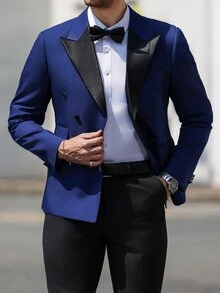 Manfinity Mode Men's Solid Color Suit Jacket, Fashionable For Summer - Navy Blue - View 3