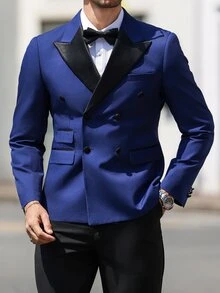 Manfinity Mode Men's Solid Color Suit Jacket, Fashionable For Summer - Navy Blue - View 6
