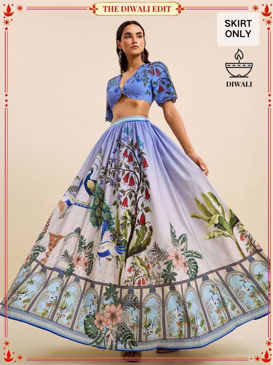 LOTSLUV Women's Spring/Summer Vacation Skirt, Light Grey Ombre, Peacock, Tropical Floral, Architecture Print, Dinner Elegant Vacation - Multicolor - View 1