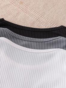 3pcs/Set Boys Black White Grey Casual Crew Neck Long Sleeve Undershirts Autumn Winter - Multicolor - View 7
