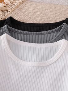 3pcs/Set Boys Black White Grey Casual Crew Neck Long Sleeve Undershirts Autumn Winter - Multicolor - View 4