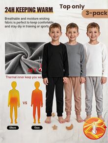 3pcs/Set Boys Black White Grey Casual Crew Neck Long Sleeve Undershirts Autumn Winter - Multicolor - View 1