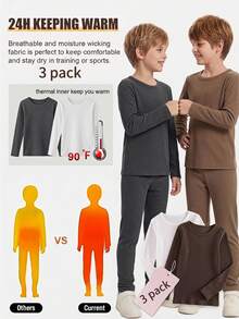 3pcs/Set Boys Black White Grey Casual Crew Neck Long Sleeve Undershirts Autumn Winter - Multicolor - View 9