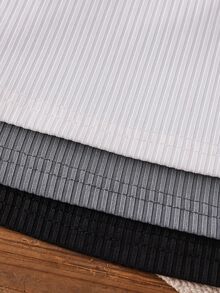3pcs/Set Boys Black White Grey Casual Crew Neck Long Sleeve Undershirts Autumn Winter - Multicolor - View 8