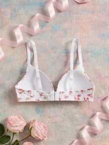 Elorette Triangle Bra With Cup Pads, Romantic Pastoral Floral Print, Full Body Print, Women's Lingerie - Pink - View 2
