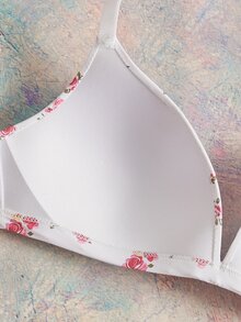 Elorette Triangle Bra With Cup Pads, Romantic Pastoral Floral Print, Full Body Print, Women's Lingerie - Pink - View 3