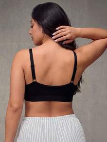 Plus Size Seamless Wire Free Sports Bra Adjustable Straps Breathable Everyday Bralette For Women - Black - View 2