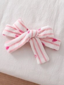 Young Girls Pajamas, New Autumn/Winter Thickened Fleece Flannel Pink Striped Heart Print Long Sleeve Hooded Loungewear, Warm Fuzzy Robe, 1pc - Pink - View 8